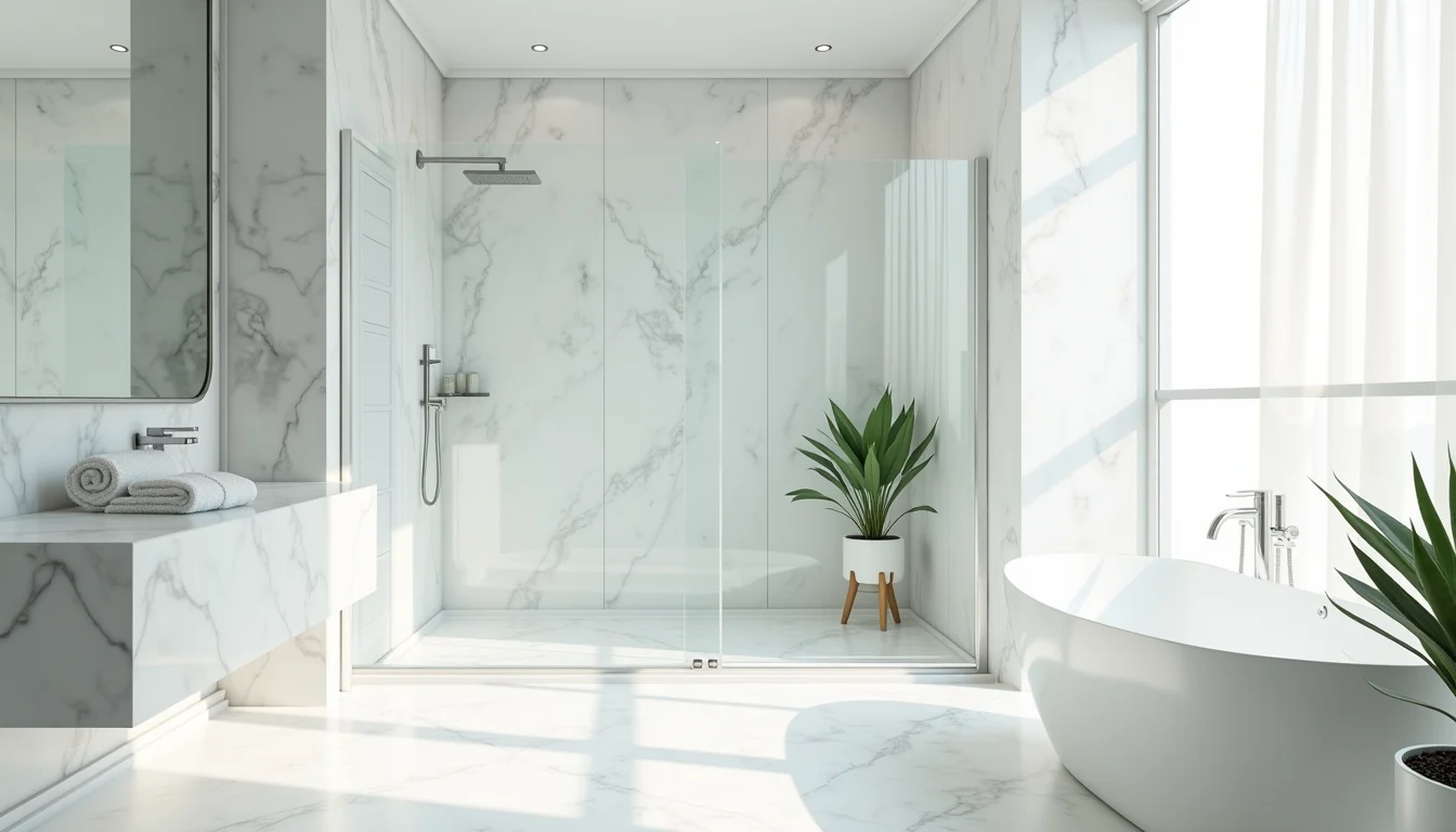Baño de mármol desinfectado por Total Care RD